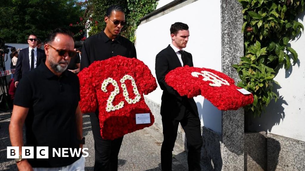 Footballers and family lay flowers at funeral of Diogo Jota and André Silva